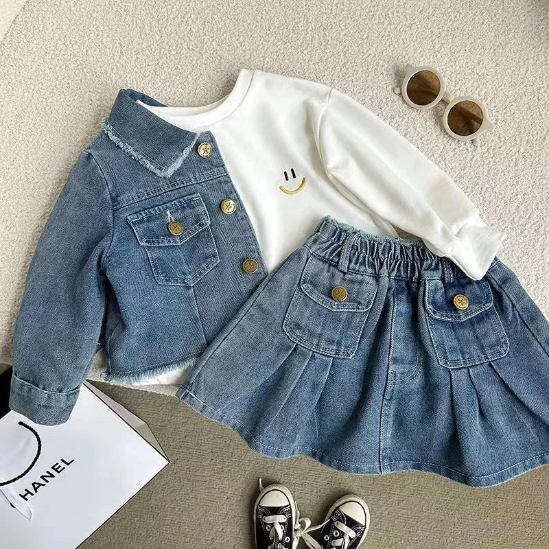 New Children's Denim Jacket Set Spring Denim Kids Jackets+Skirt Long Sleeve Girls Children Casual Costumes Autumn Girl Clothes Baby Boujee 