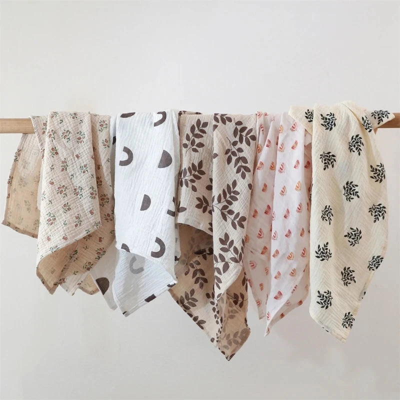 Cotton Swaddle Blanket Baby Blanket Solid Color Floral Print Muslin Diaper Swaddle New Born Crinkle Fabric Born Stroller Cover Baby Boujee 