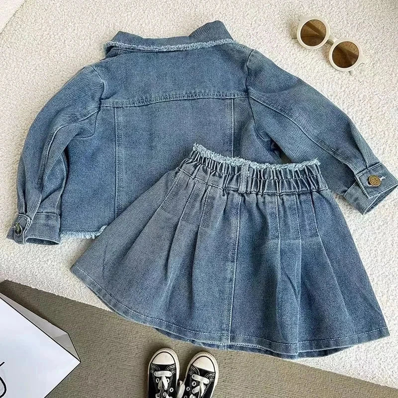 New Children's Denim Jacket Set Spring Denim Kids Jackets+Skirt Long Sleeve Girls Children Casual Costumes Autumn Girl Clothes Baby Boujee 