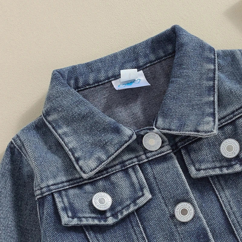 2023-11-17 Lioraitiin Toddler Baby Boys Denim Jacket Letter Embroidery Button-Down Jeans Jacket Turn-Down Collar Coat Outerwear Baby Boujee 