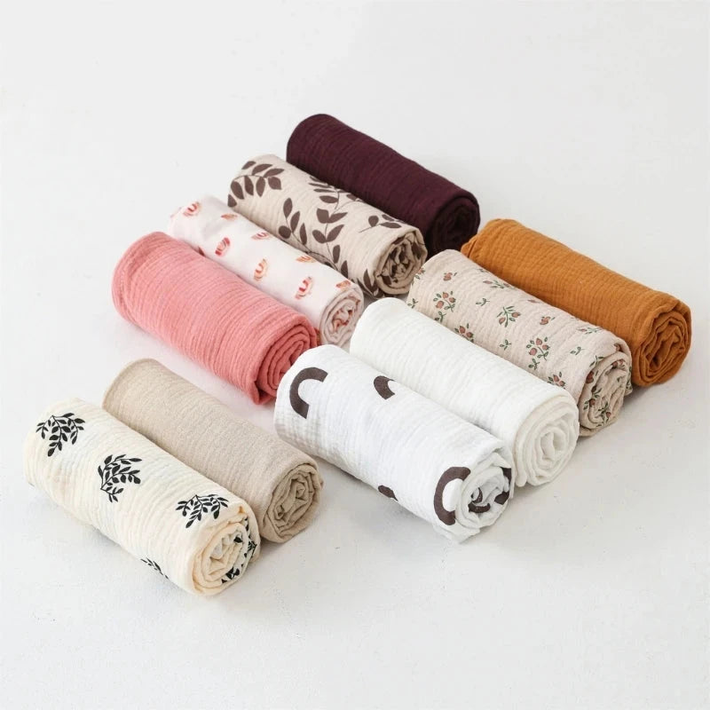 Cotton Swaddle Blanket Baby Blanket Solid Color Floral Print Muslin Diaper Swaddle New Born Crinkle Fabric Born Stroller Cover Baby Boujee 