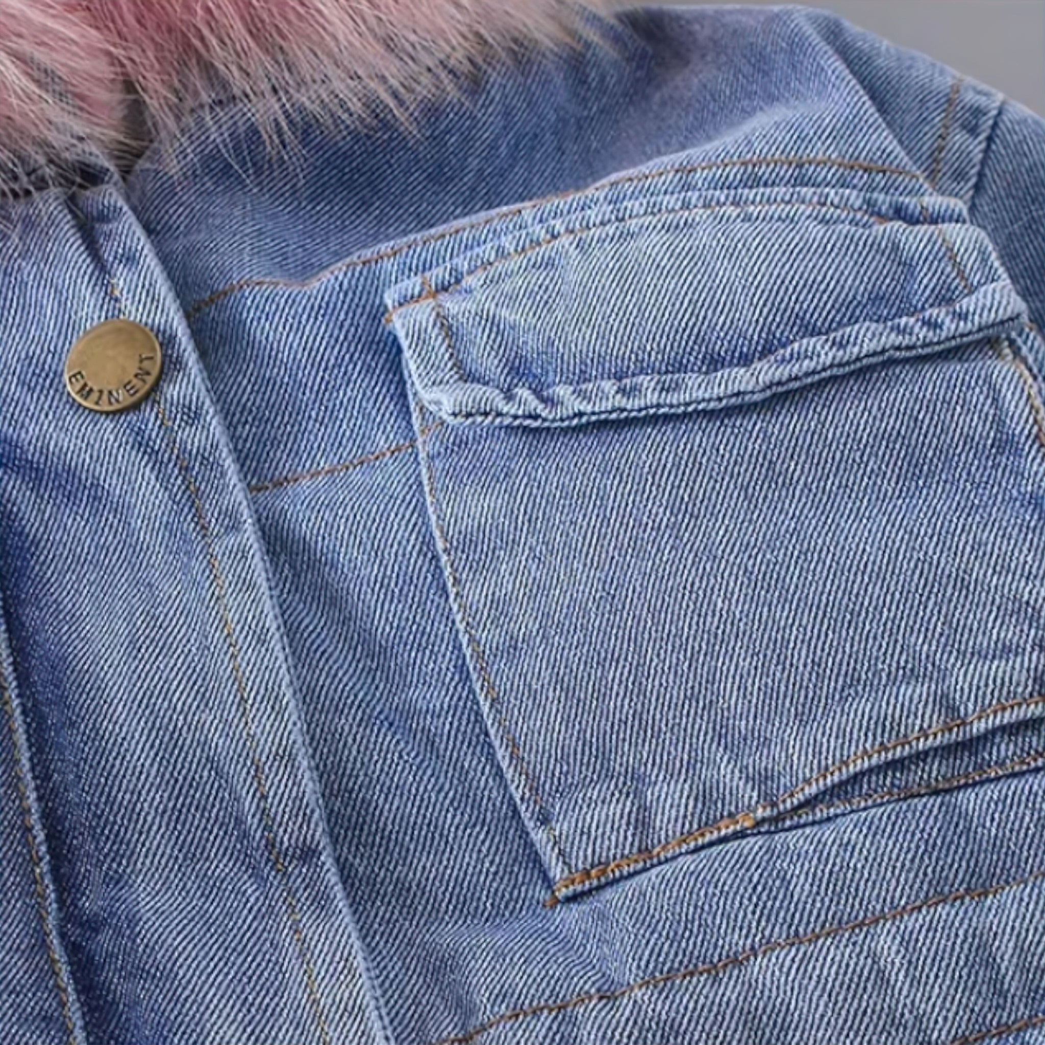Fuzzy Denim Jacket Baby Boujee 