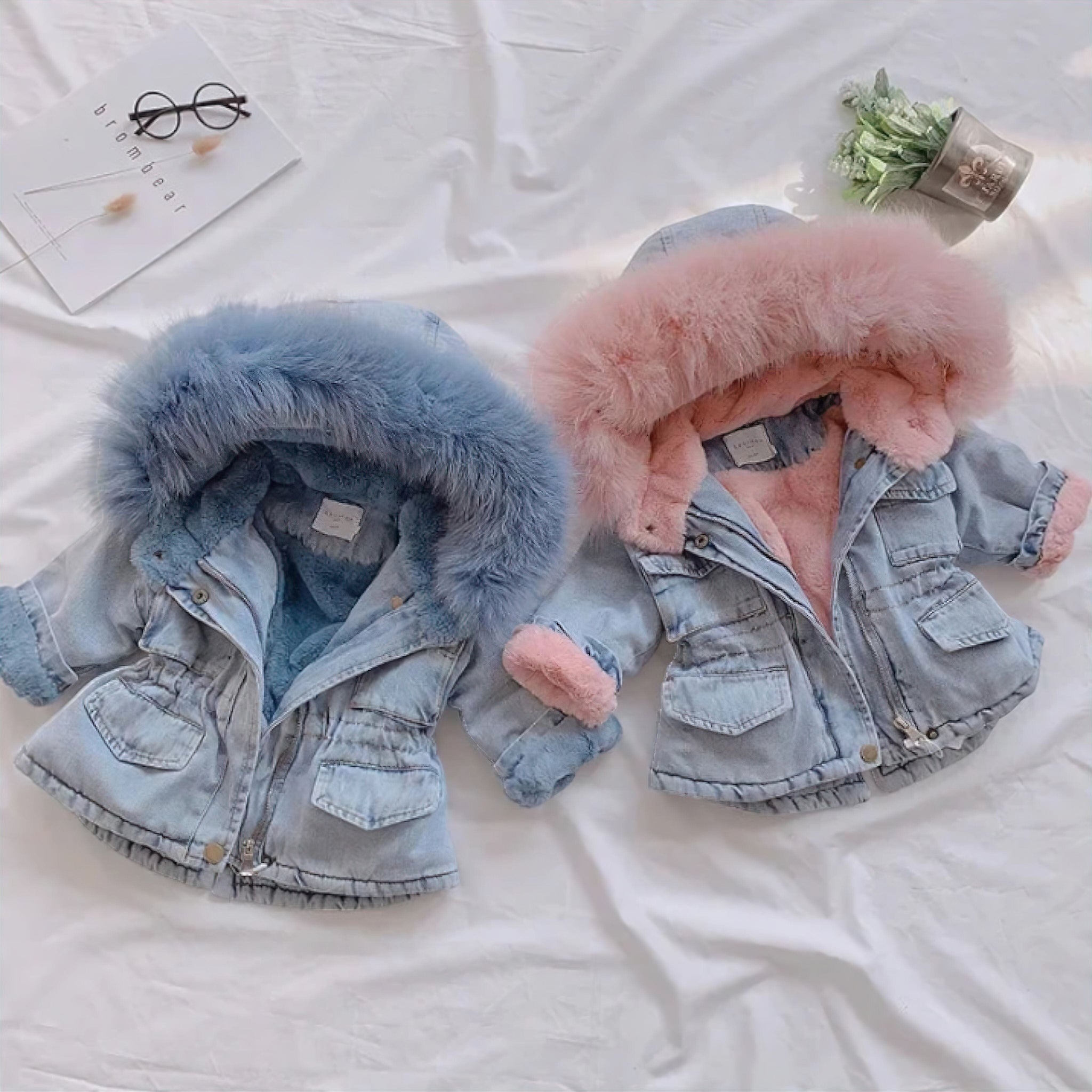 Fuzzy Denim Jacket Baby Boujee 
