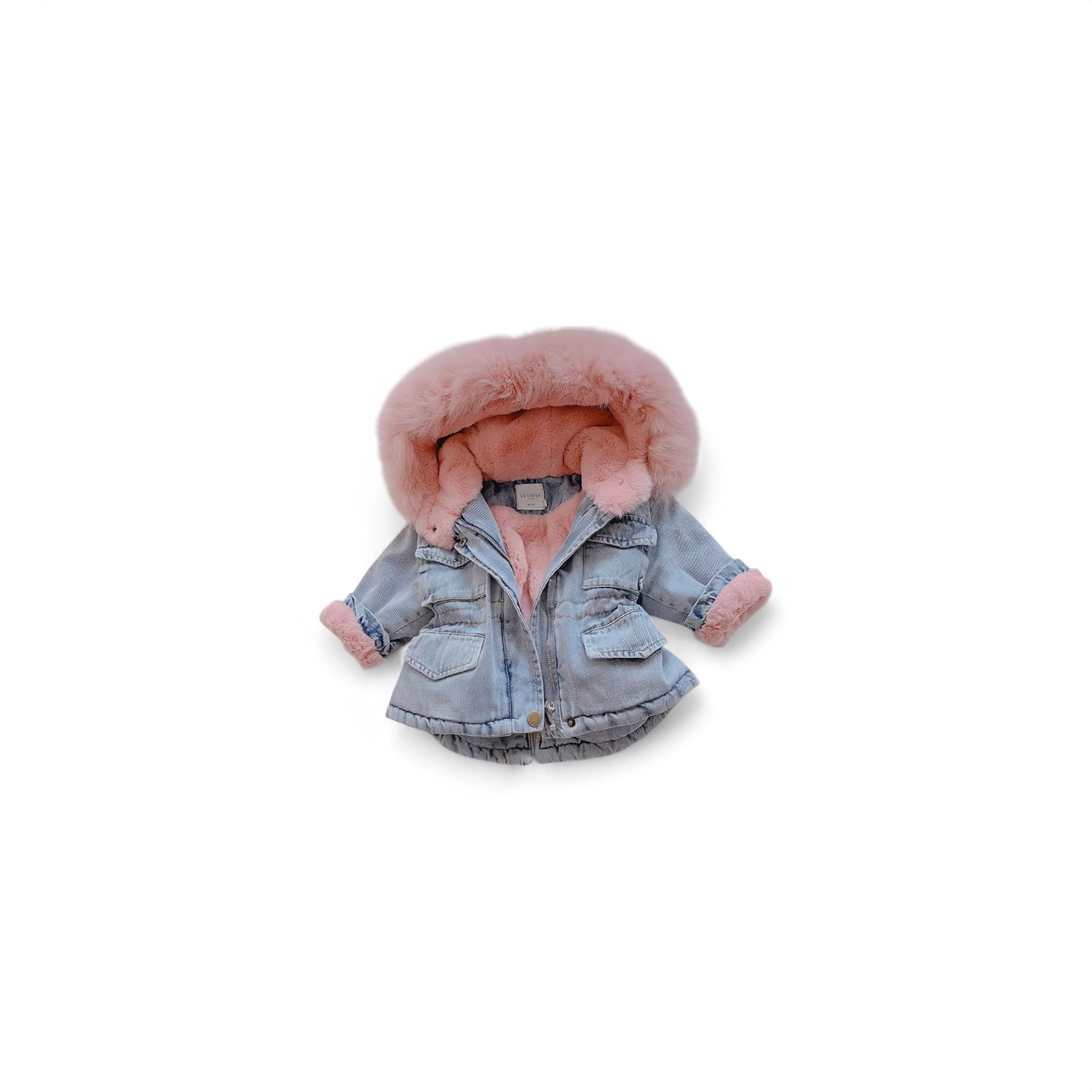 Fuzzy Denim Jacket Baby Boujee Pink 12-24M 