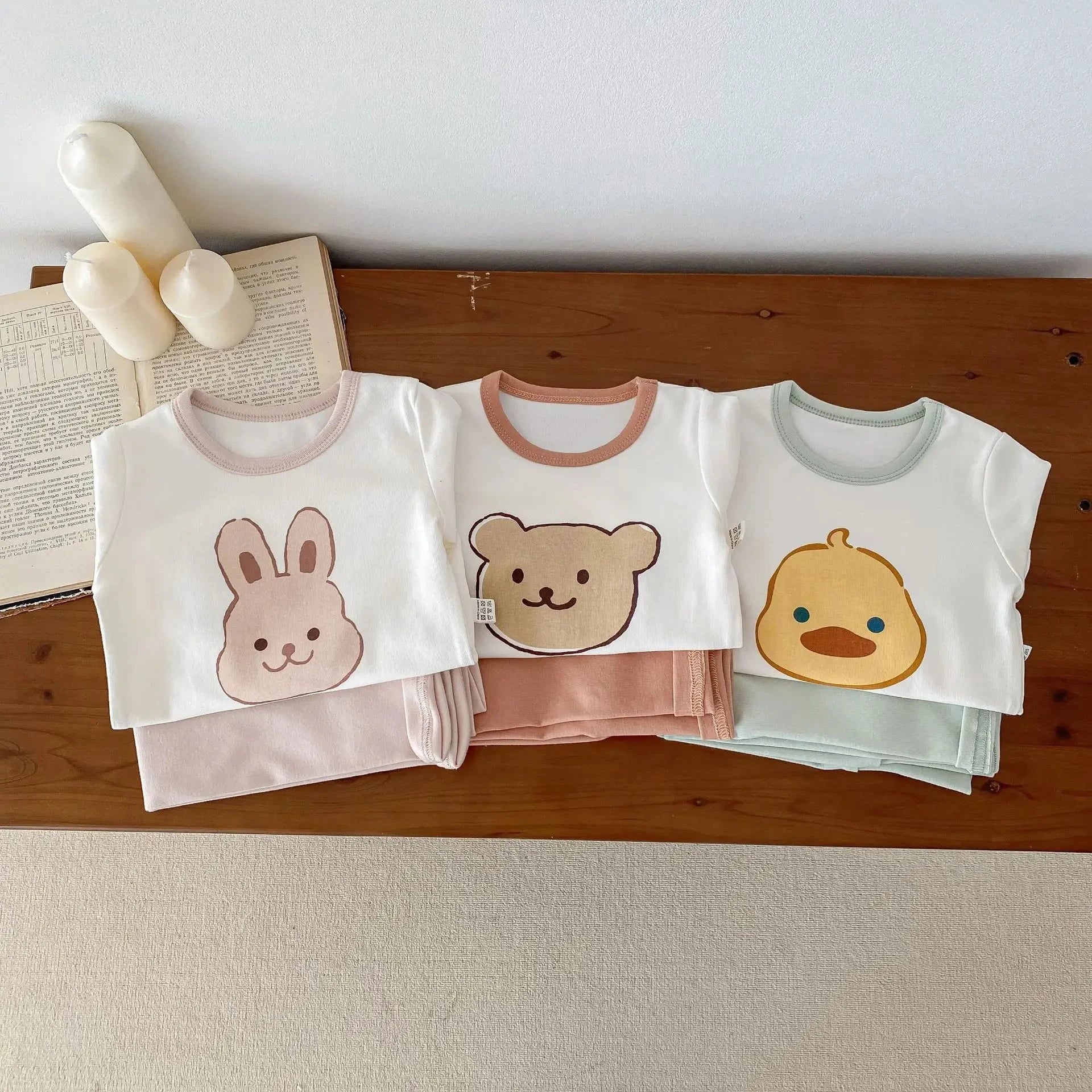 Korean 2025 Ins Spring Baby Girls 2PCS Sleepwears Cotton Long Sleeve Cartoon Tops Solid Pants Suit Toddler Girls Pajamas Baby Boujee 