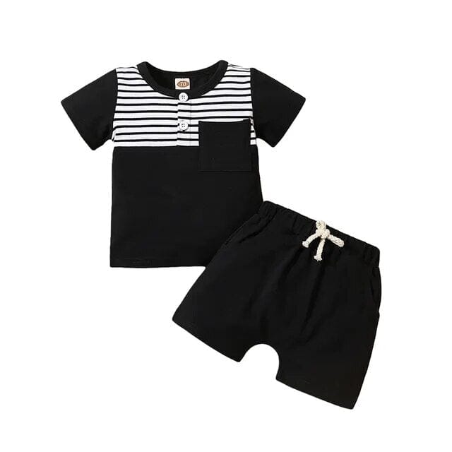 Sun Seeker Shorts + Tee Boys Clothing Baby Boujee Black 6M 