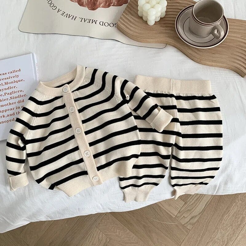 Striped Knit Toddler Set Unisex Clothing Baby Boujee Black stripe 6M 
