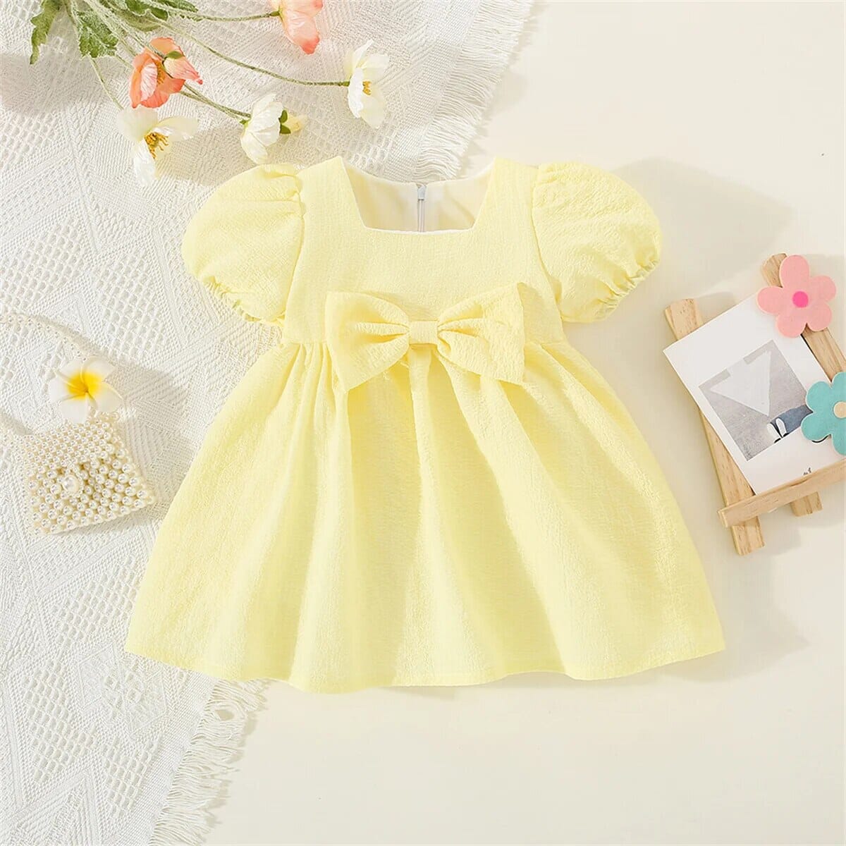 Sunshine Bow Dress Girls Clothing Baby Boujee Lemon 12M 